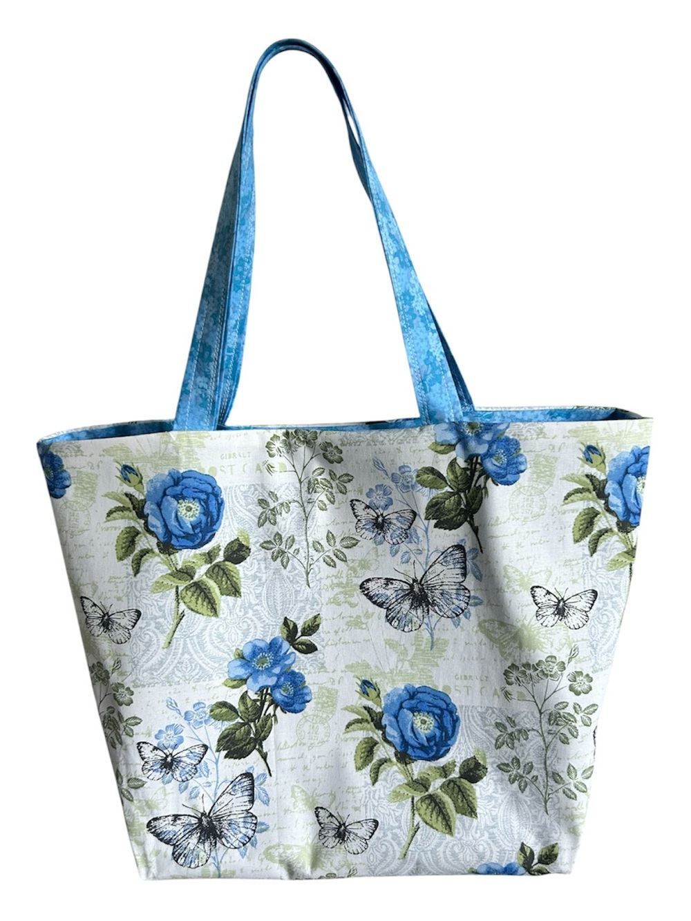 Handmade Tote Bag Colorful Floral Butterflies Fabric Market Bag Shoulder Purse - Picture 4 of 9
